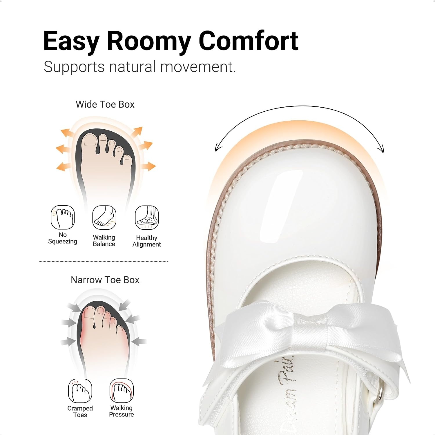 image:imageDREAM PAIRS Girls Mary Jane Shoes Toddler School Uniform Dress Shoes Wide Toe Ballet Flats with Detachable Bow for Little KidsWhite