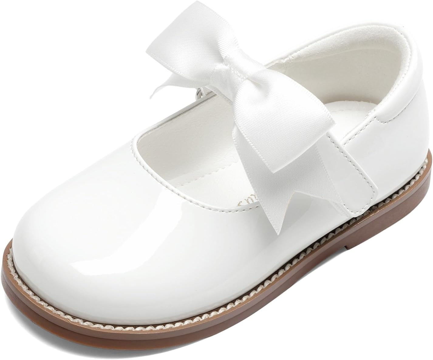 image:imageDREAM PAIRS Girls Mary Jane Shoes Toddler School Uniform Dress Shoes Wide Toe Ballet Flats with Detachable Bow for Little KidsWhite