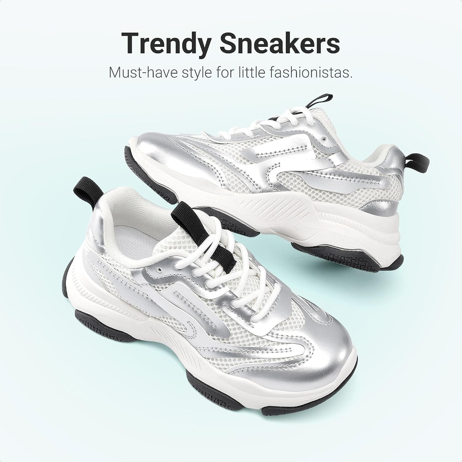 image:imageDREAM PAIRS Kids Girls Sneakers Jelly Sole Lace up Shoes Lightweight Walking Shoes for Girls BoysSilver