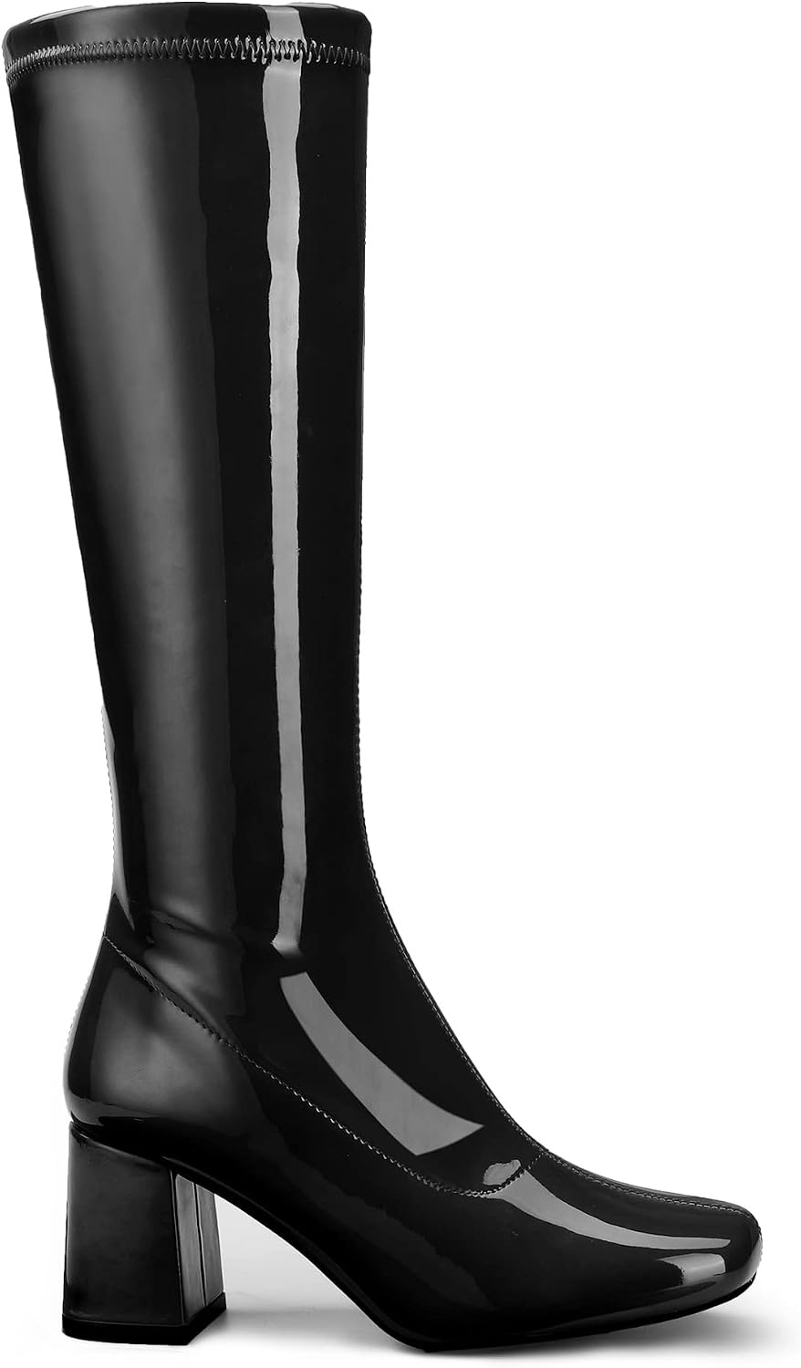 image:imageDREAM PAIRS Womens Gogo Boots Square Toe Chunky Wide Calf Knee High BootsBlackPatentPu