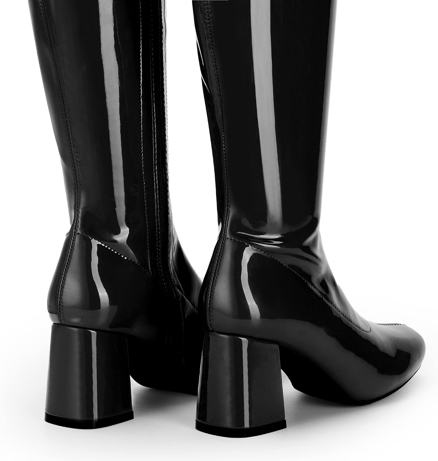 image:imageDREAM PAIRS Womens Gogo Boots Square Toe Chunky Wide Calf Knee High BootsBlackPatentPu