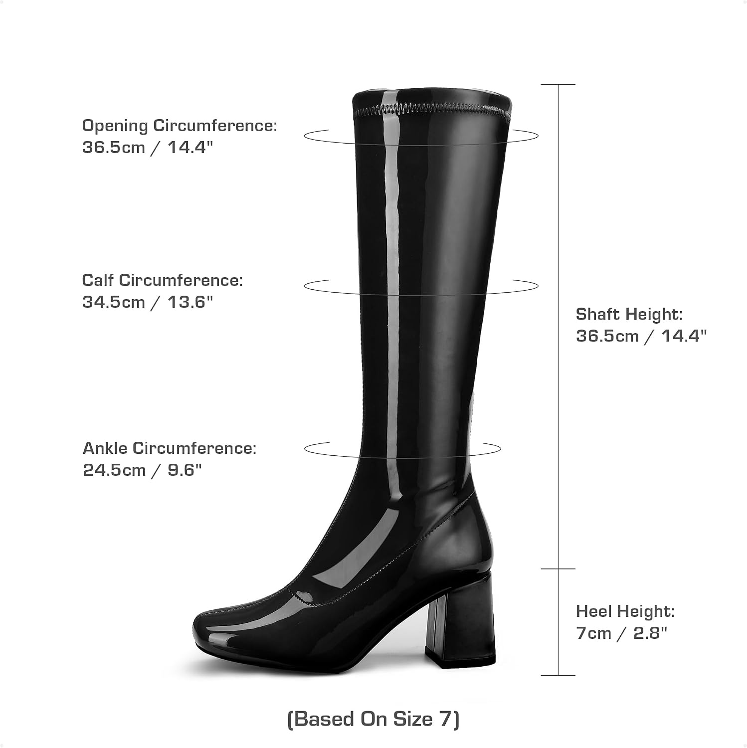 image:imageDREAM PAIRS Womens Gogo Boots Square Toe Chunky Wide Calf Knee High BootsBlackPatentPu