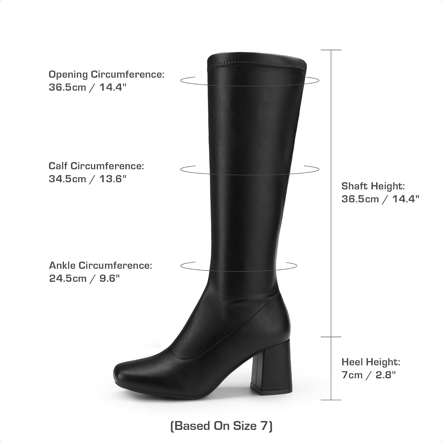 image:imageDREAM PAIRS Womens Gogo Boots Square Toe Chunky Wide Calf Knee High BootsBlackPu