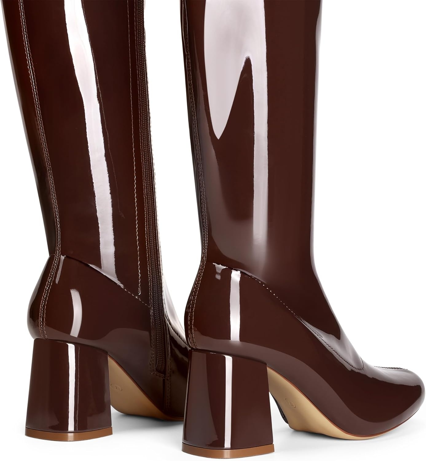 image:imageDREAM PAIRS Womens Gogo Boots Square Toe Chunky Wide Calf Knee High BootsBrown