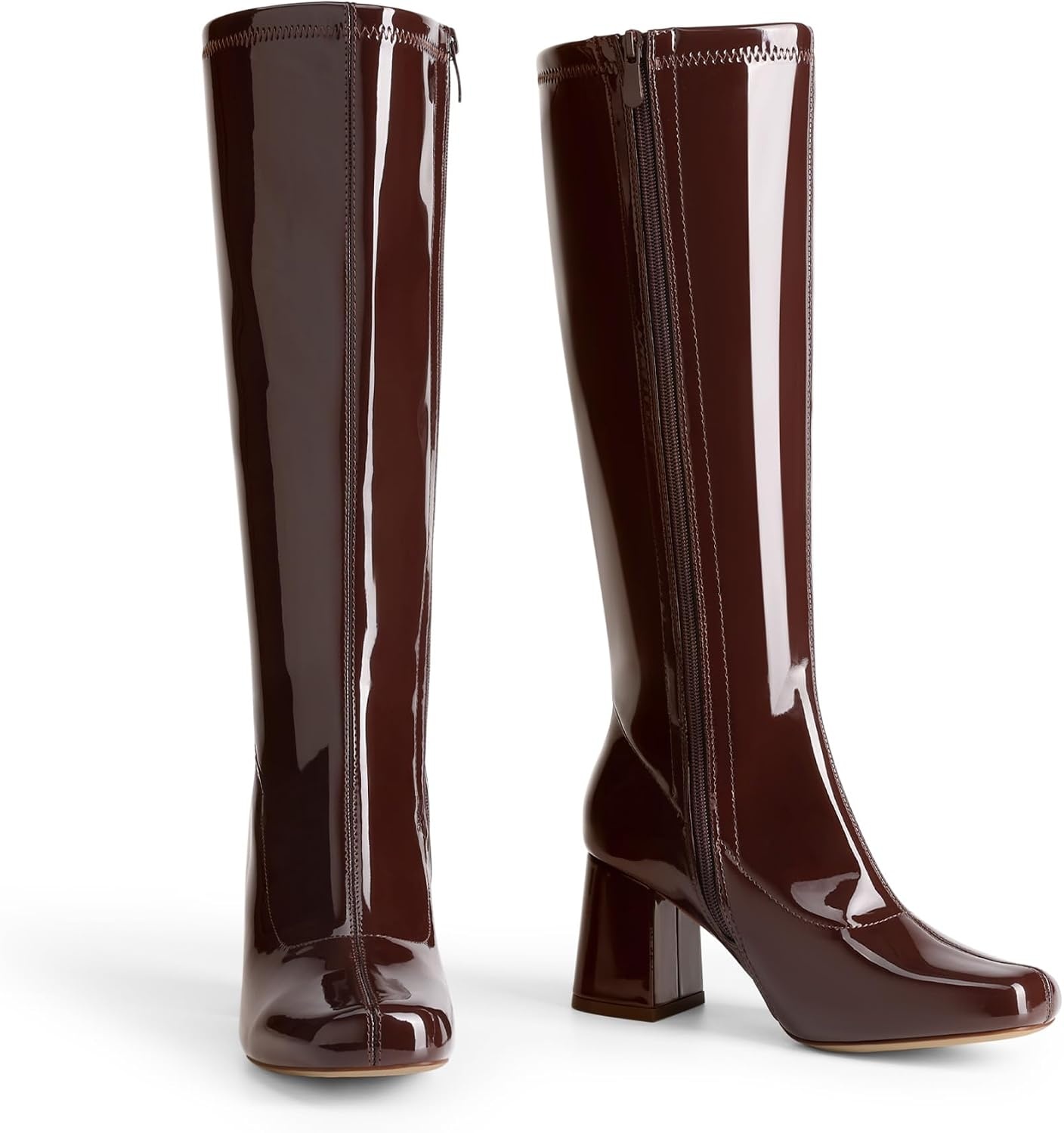 image:imageDREAM PAIRS Womens Gogo Boots Square Toe Chunky Wide Calf Knee High BootsBrown