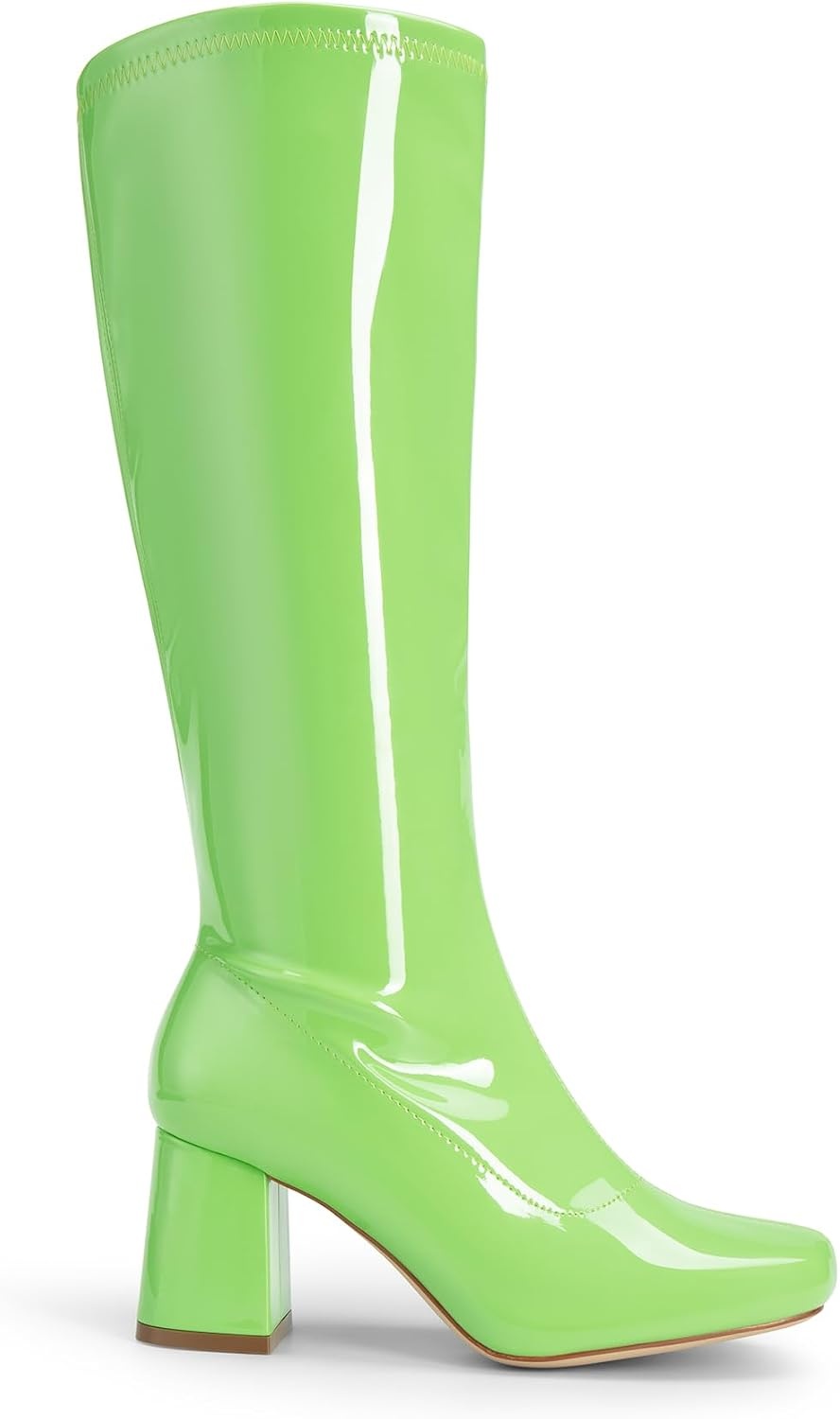 image:imageDREAM PAIRS Womens Gogo Boots Square Toe Chunky Wide Calf Knee High BootsGreenpat