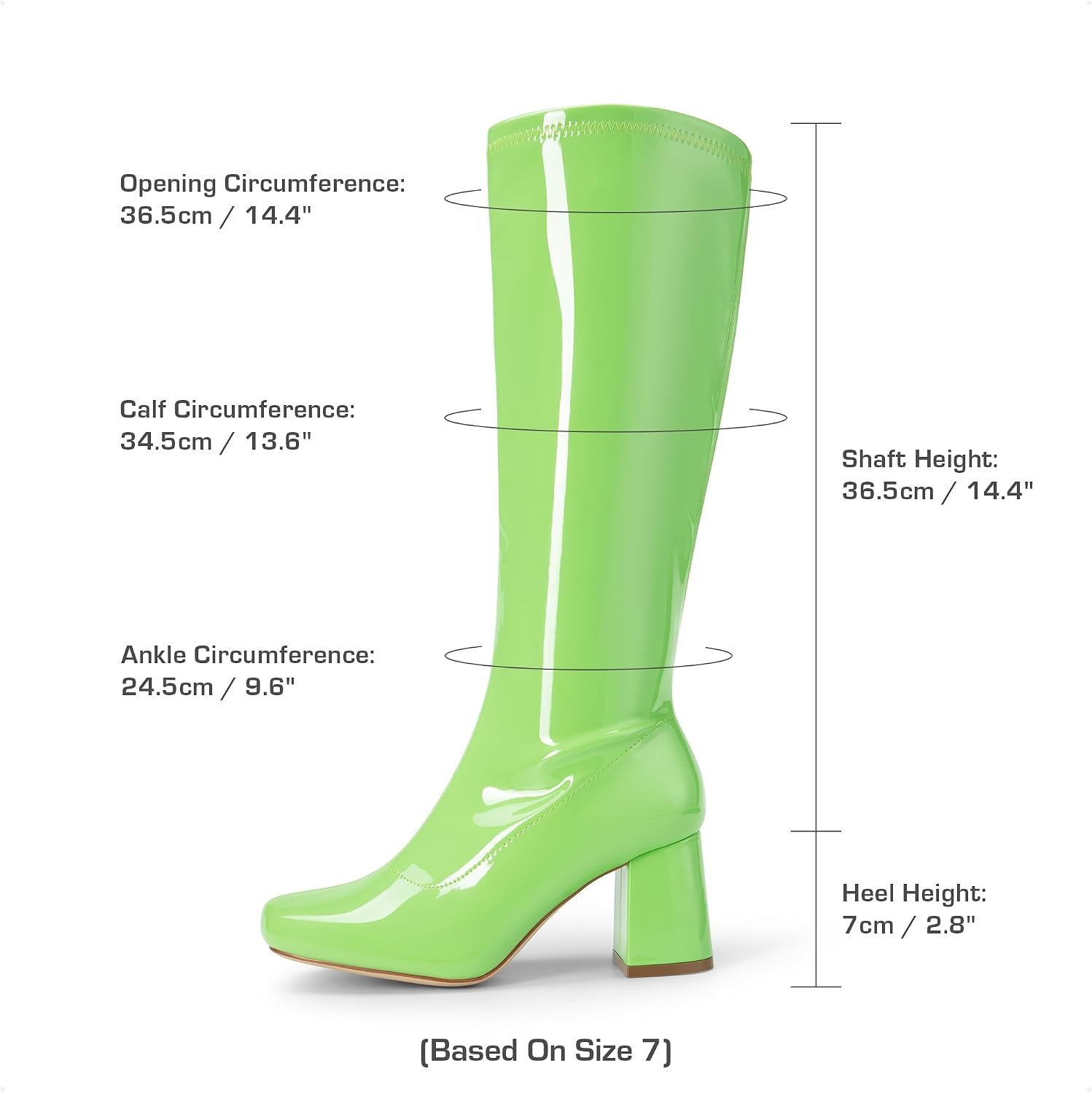image:imageDREAM PAIRS Womens Gogo Boots Square Toe Chunky Wide Calf Knee High BootsGreenpat