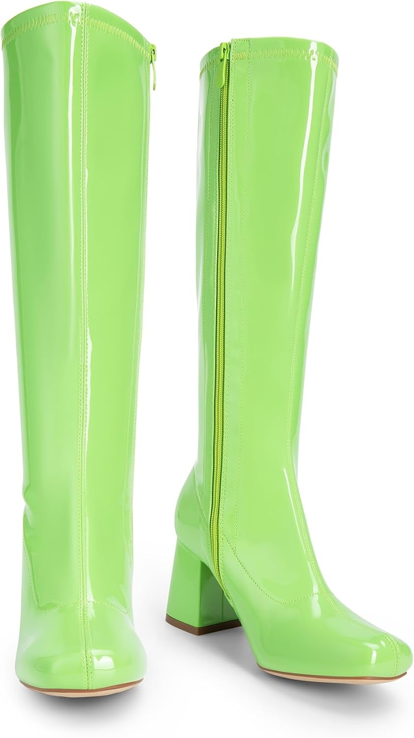 image:imageDREAM PAIRS Womens Gogo Boots Square Toe Chunky Wide Calf Knee High BootsGreenpat