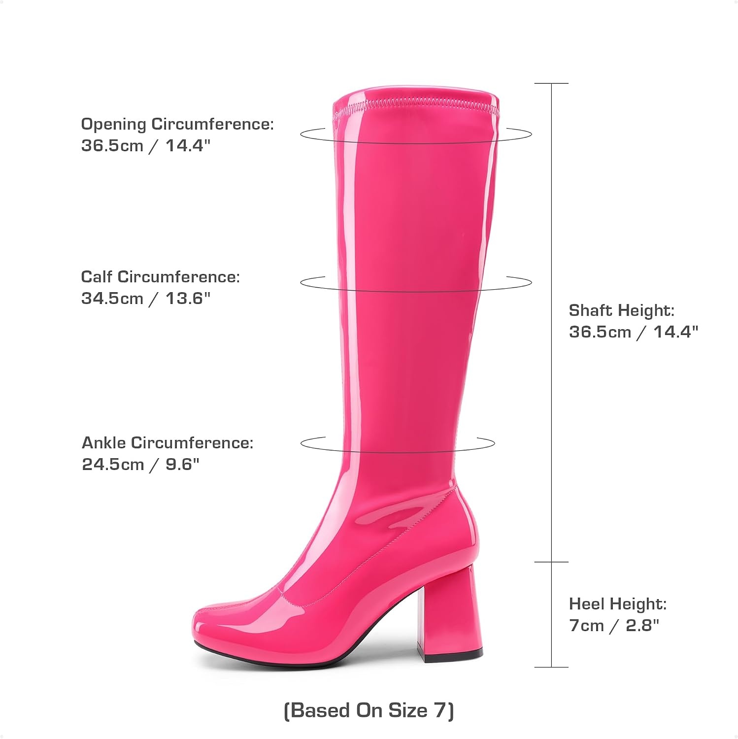 image:imageDREAM PAIRS Womens Gogo Boots Square Toe Chunky Wide Calf Knee High BootsHot Pinkpat