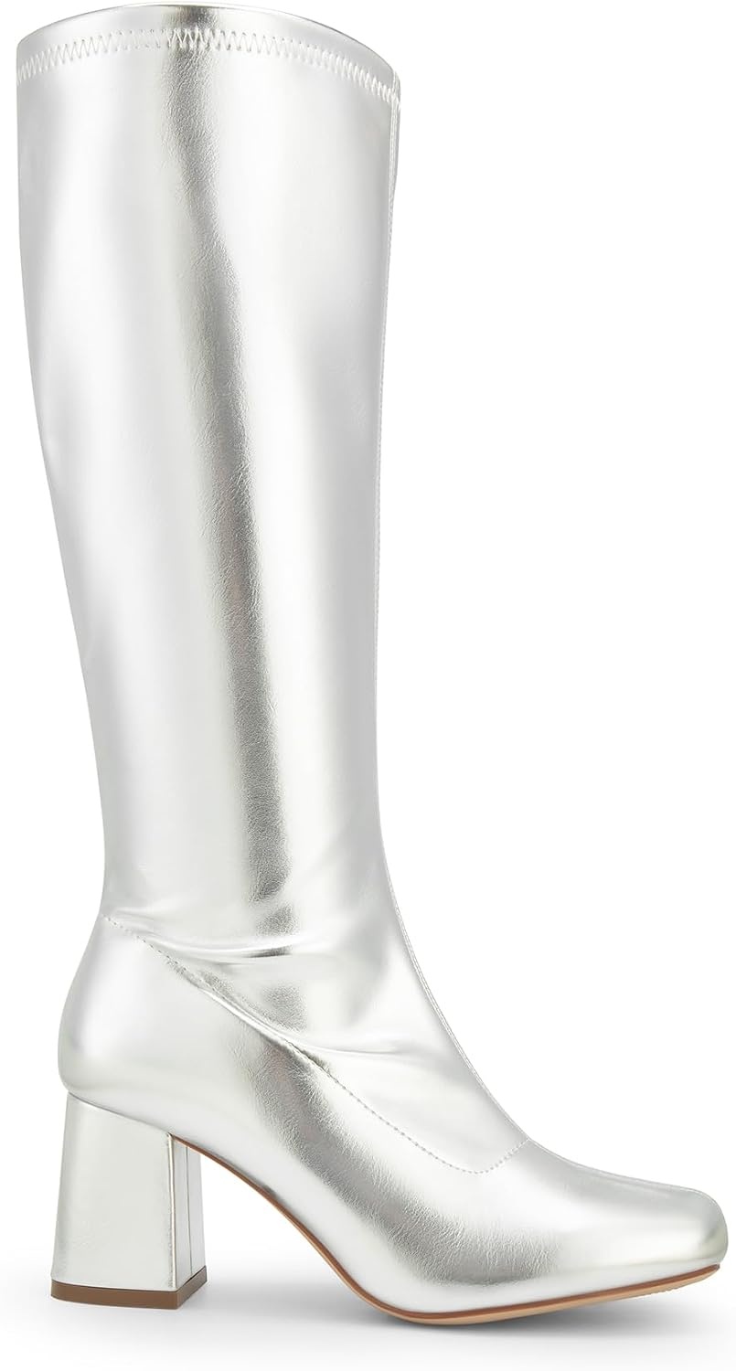 image:imageDREAM PAIRS Womens Gogo Boots Square Toe Chunky Wide Calf Knee High BootsMetallic Silver