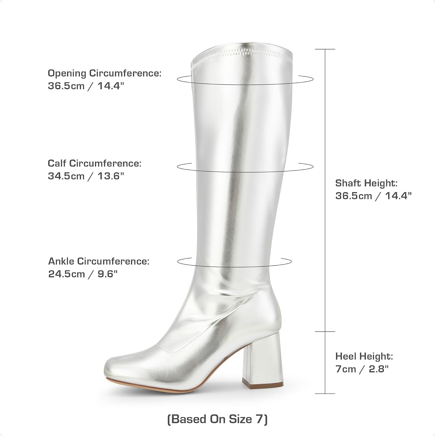 image:imageDREAM PAIRS Womens Gogo Boots Square Toe Chunky Wide Calf Knee High BootsMetallic Silver