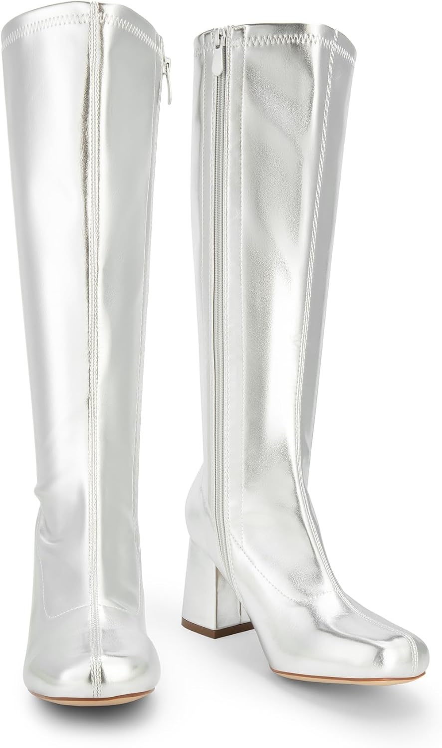 image:imageDREAM PAIRS Womens Gogo Boots Square Toe Chunky Wide Calf Knee High BootsMetallic Silver