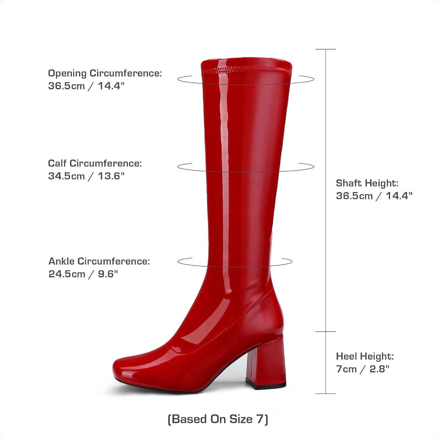 image:imageDREAM PAIRS Womens Gogo Boots Square Toe Chunky Wide Calf Knee High BootsRedPatentPu
