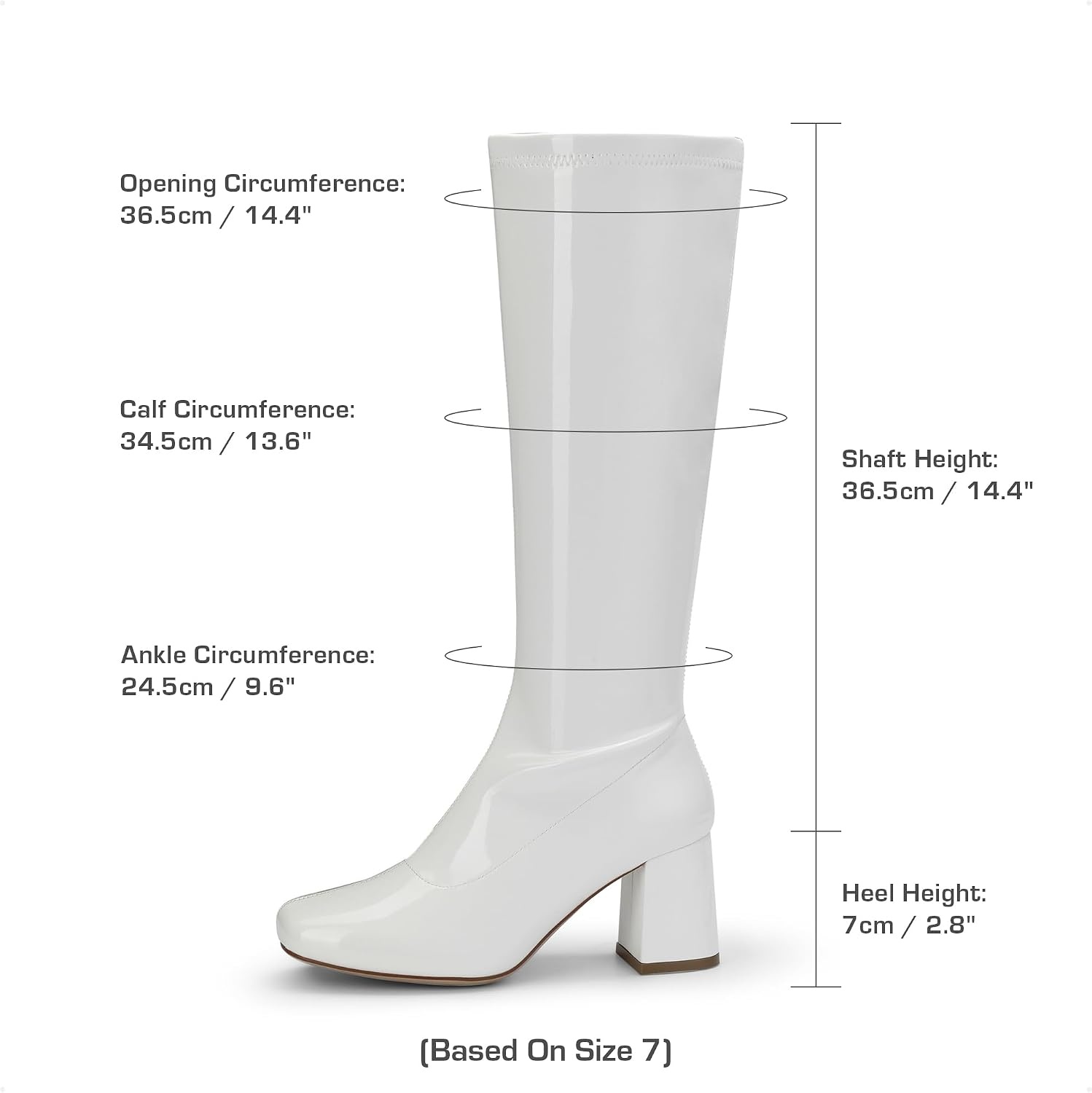 image:imageDREAM PAIRS Womens Gogo Boots Square Toe Chunky Wide Calf Knee High BootsWhitePatentPu