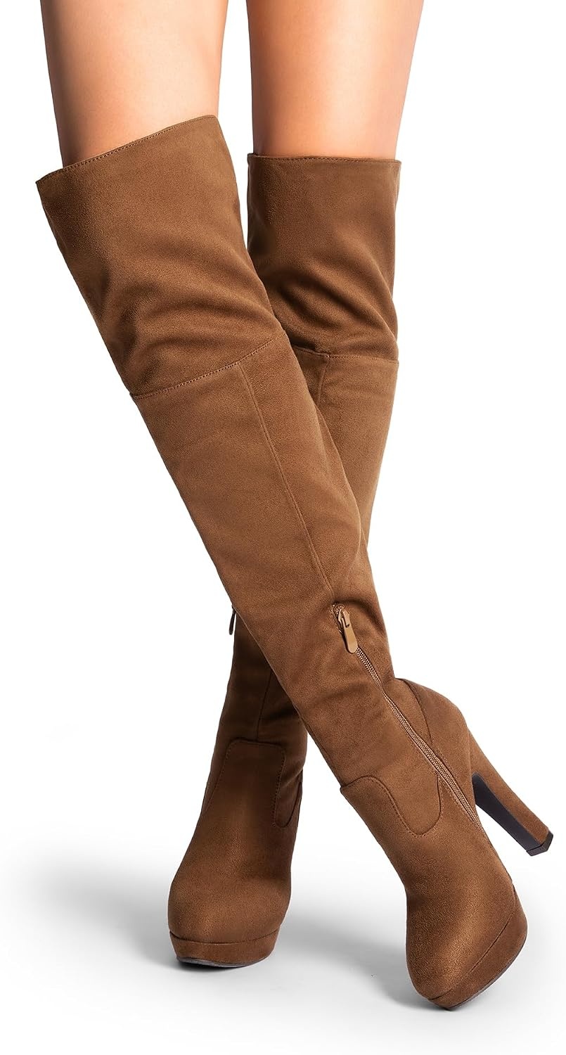 image:imageDREAM PAIRS Womens HIGHPLAT Chunky Thigh High Over The Knee High Heel BootsBrown