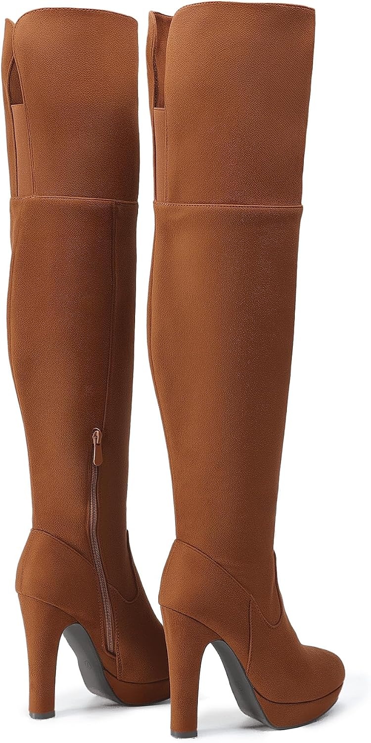 image:imageDREAM PAIRS Womens HIGHPLAT Chunky Thigh High Over The Knee High Heel BootsBrown