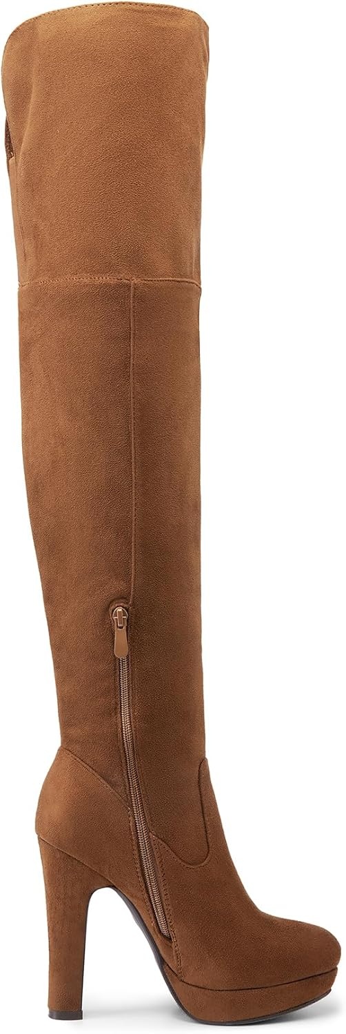 image:imageDREAM PAIRS Womens HIGHPLAT Chunky Thigh High Over The Knee High Heel BootsBrown