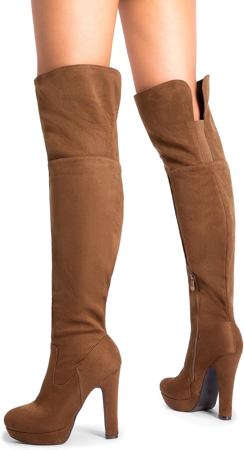 image:imageDREAM PAIRS Womens HIGHPLAT Chunky Thigh High Over The Knee High Heel BootsBrown