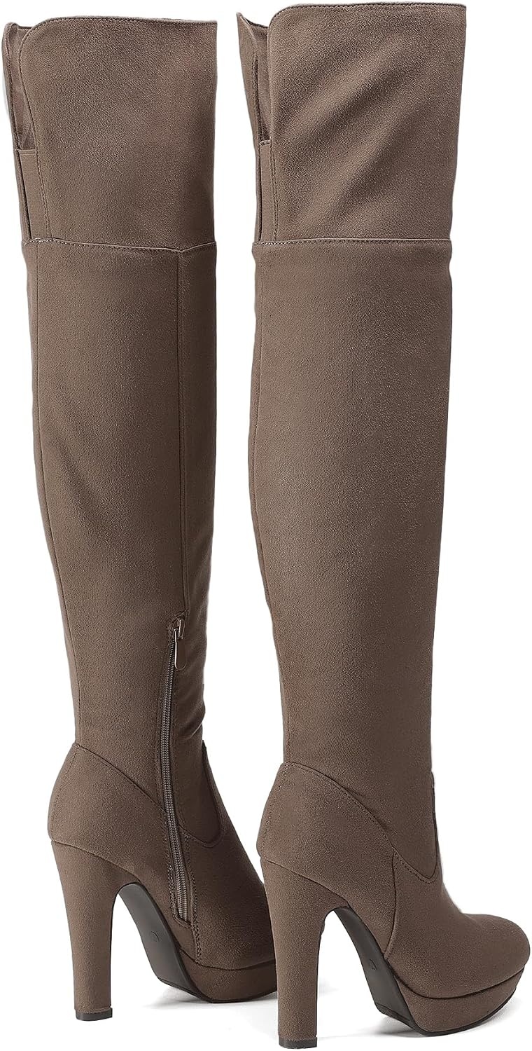 image:imageDREAM PAIRS Womens HIGHPLAT Chunky Thigh High Over The Knee High Heel BootsKhaki