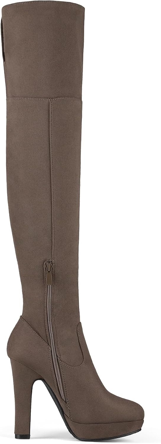 image:imageDREAM PAIRS Womens HIGHPLAT Chunky Thigh High Over The Knee High Heel BootsKhaki
