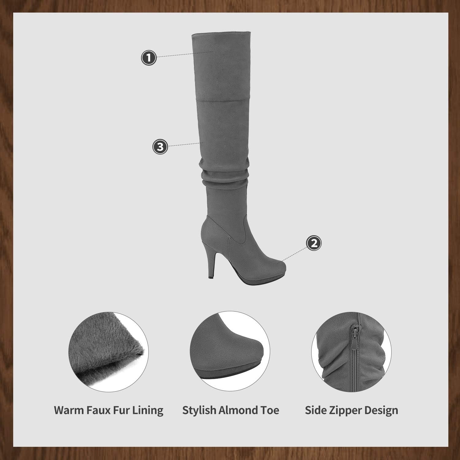 image:imageDREAM PAIRS Womens HIGHPLAT Chunky Thigh High Over The Knee High Heel BootsLightGrey