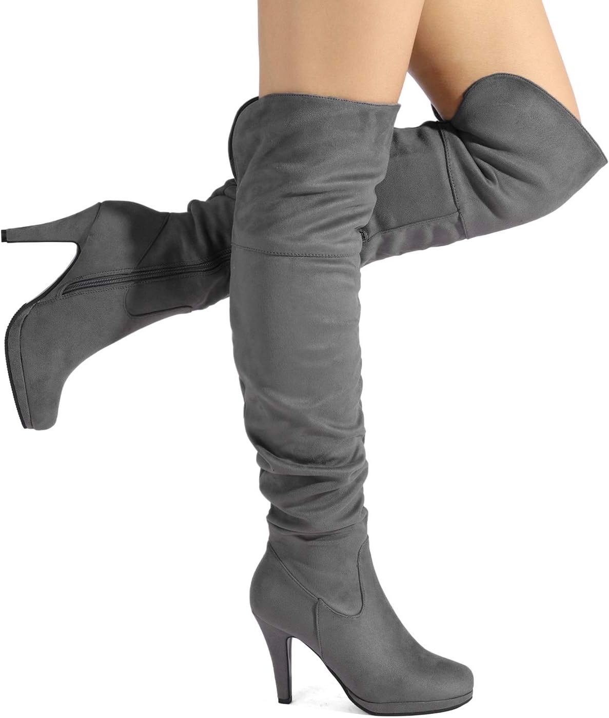 image:imageDREAM PAIRS Womens HIGHPLAT Chunky Thigh High Over The Knee High Heel BootsLightGrey