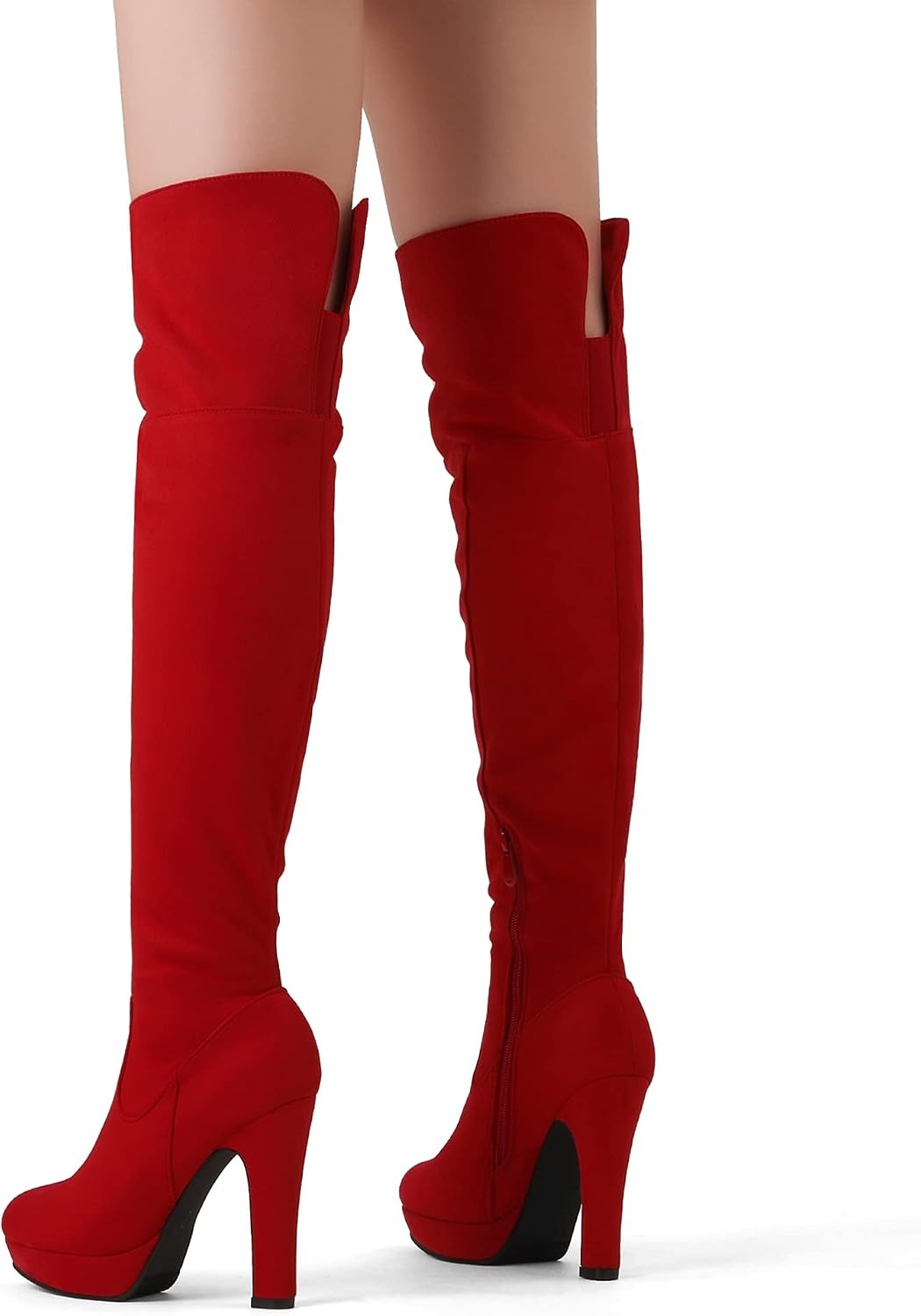 image:imageDREAM PAIRS Womens HIGHPLAT Chunky Thigh High Over The Knee High Heel BootsRed