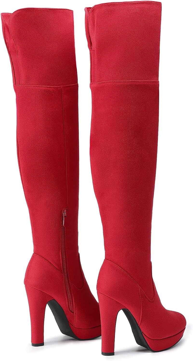 image:imageDREAM PAIRS Womens HIGHPLAT Chunky Thigh High Over The Knee High Heel BootsRed