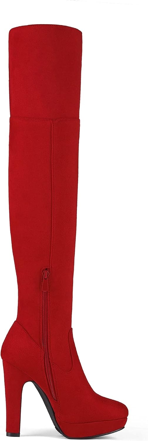 image:imageDREAM PAIRS Womens HIGHPLAT Chunky Thigh High Over The Knee High Heel BootsRed
