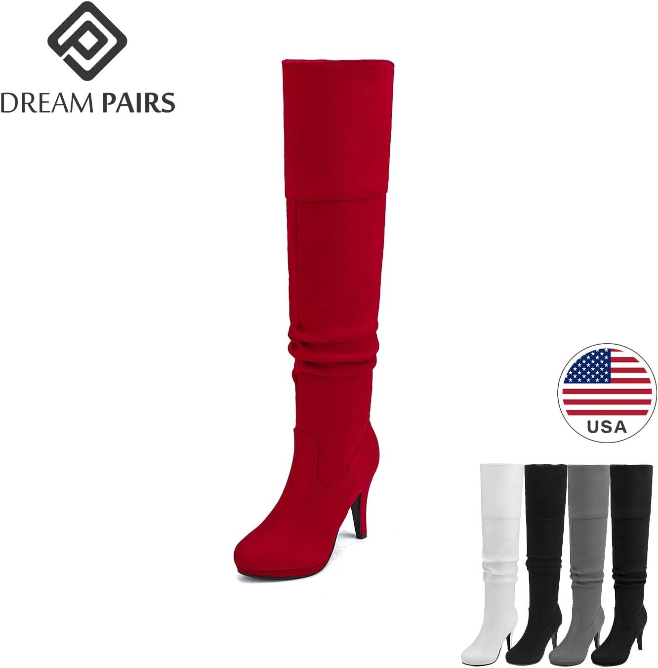 image:imageDREAM PAIRS Womens HIGHPLAT Chunky Thigh High Over The Knee High Heel BootsWhitePu1