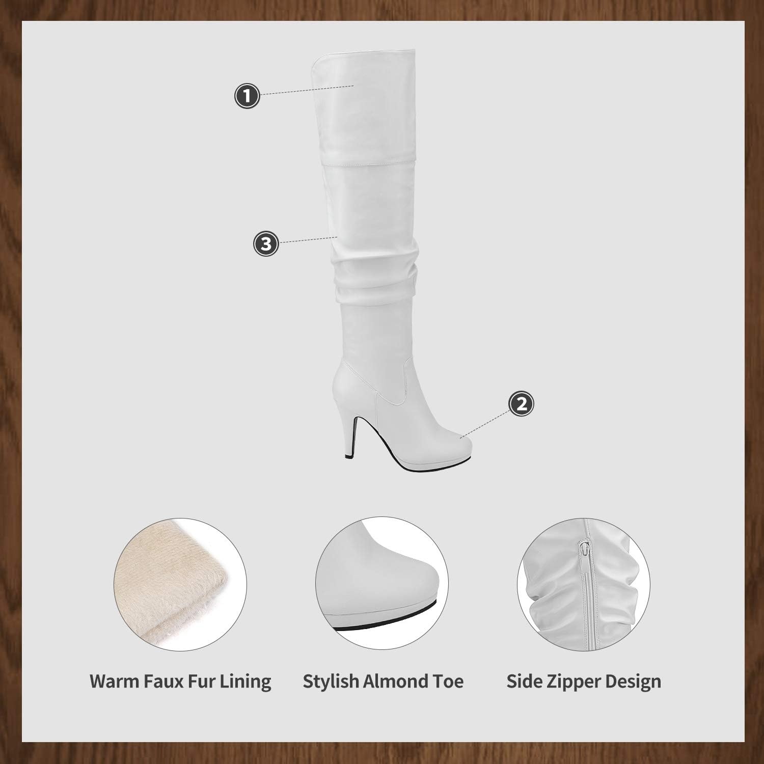 image:imageDREAM PAIRS Womens HIGHPLAT Chunky Thigh High Over The Knee High Heel BootsWhitePu1