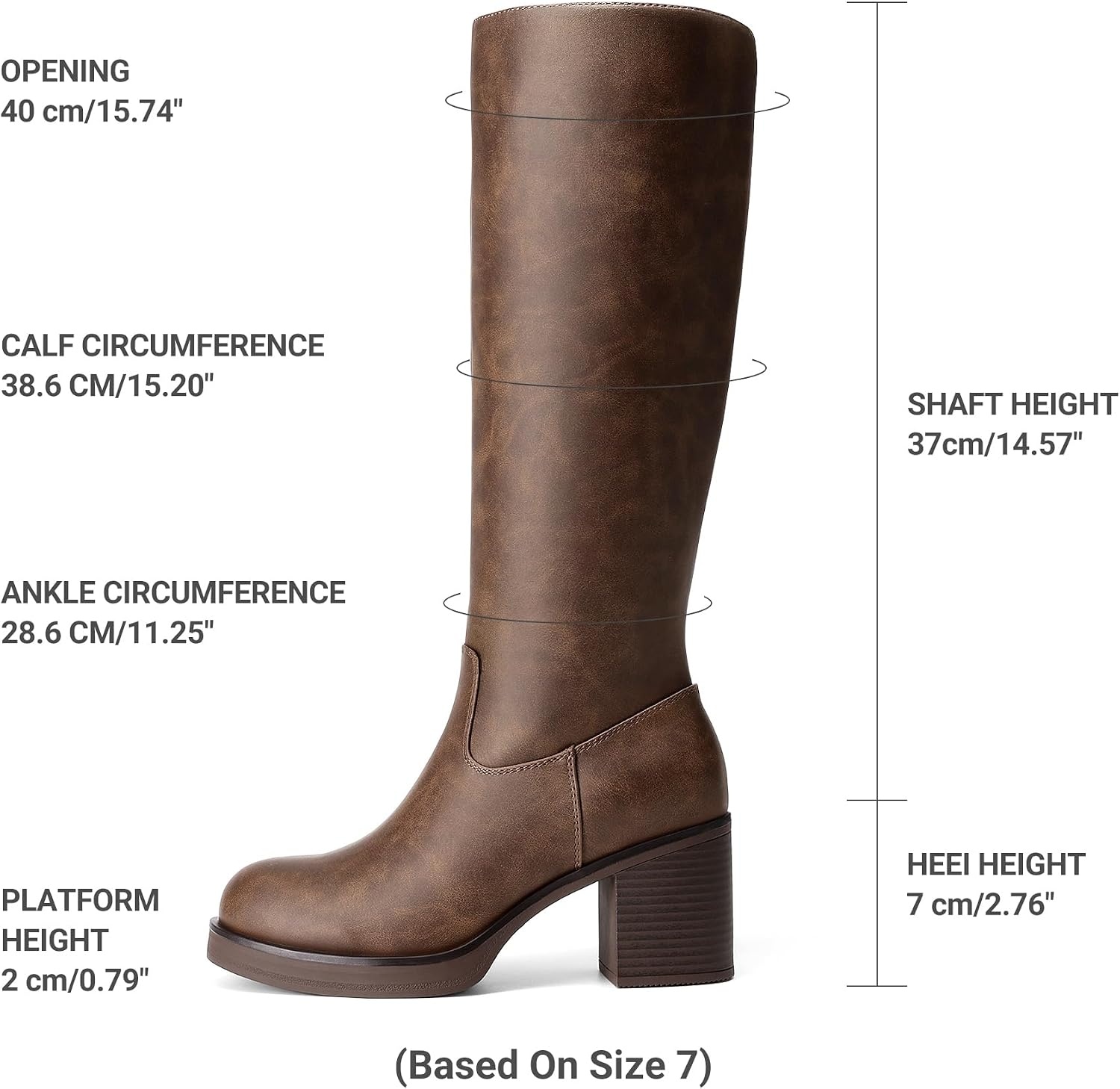 image:imageDREAM PAIRS Womens Knee High Boots Chunky Platform Heel Round Toe Boots for Women Side Zipper Stylish Comfortable Tall BootsDark Brown