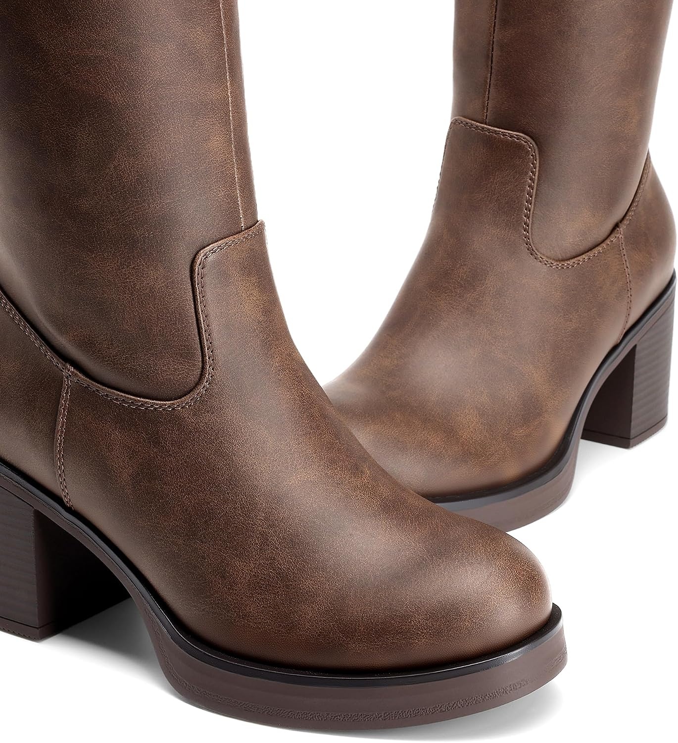 image:imageDREAM PAIRS Womens Knee High Boots Chunky Platform Heel Round Toe Boots for Women Side Zipper Stylish Comfortable Tall BootsDark Brown