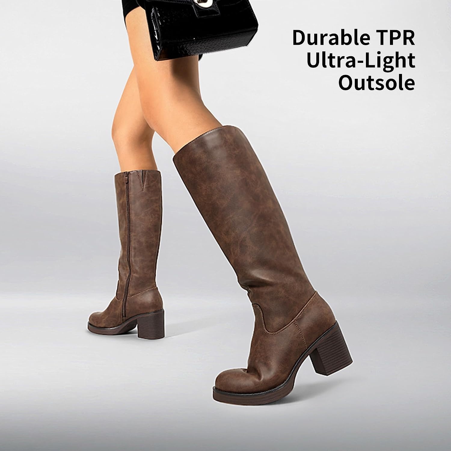 image:imageDREAM PAIRS Womens Knee High Boots Chunky Platform Heel Round Toe Boots for Women Side Zipper Stylish Comfortable Tall BootsDark Brown