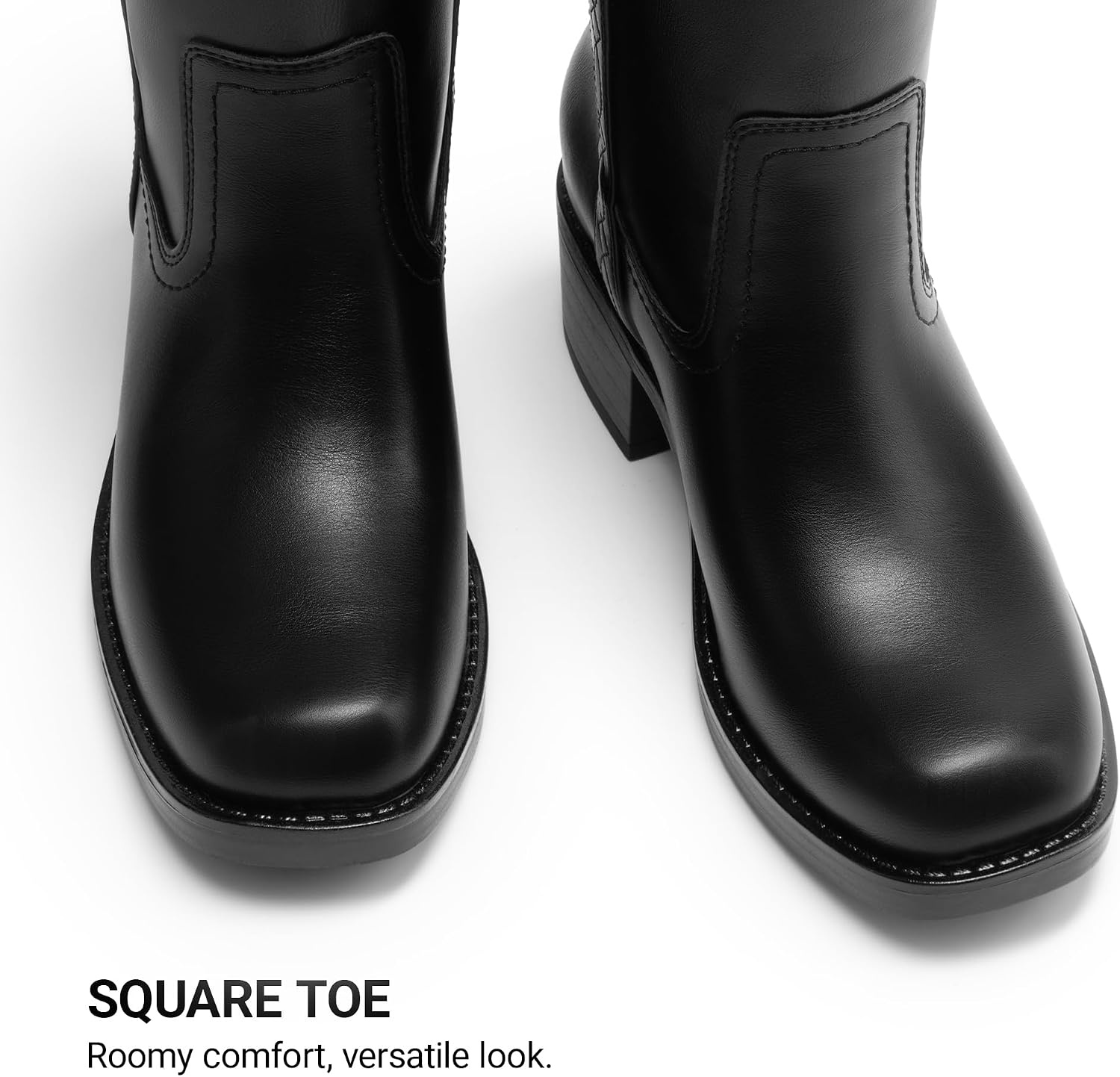 image:imageDREAM PAIRS Womens Knee High Boots Pullon Tall Shaft with Western Stitching Vintage Style Comfortable Square Toe Boots for WomenBlack
