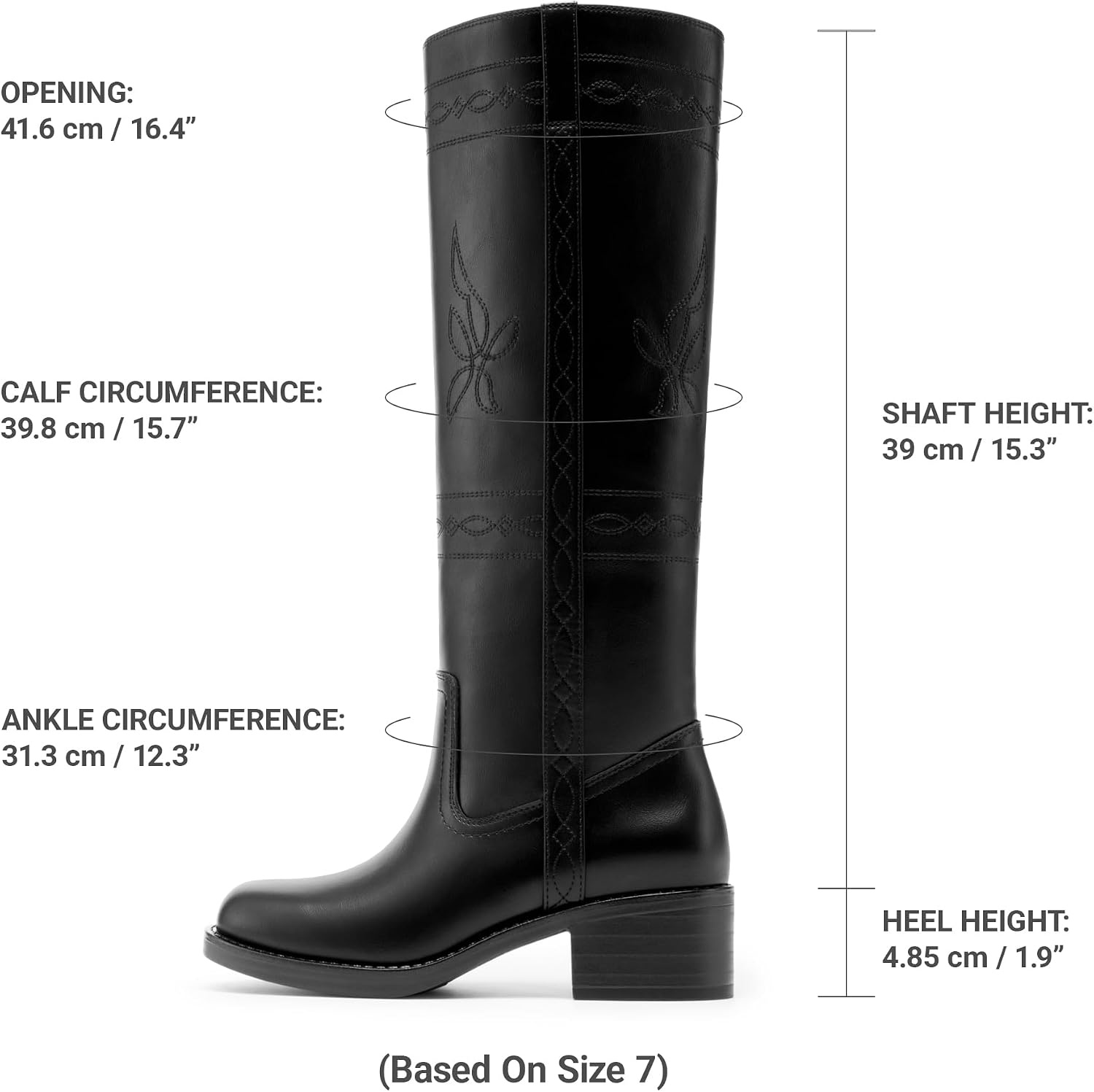 image:imageDREAM PAIRS Womens Knee High Boots Pullon Tall Shaft with Western Stitching Vintage Style Comfortable Square Toe Boots for WomenBlack