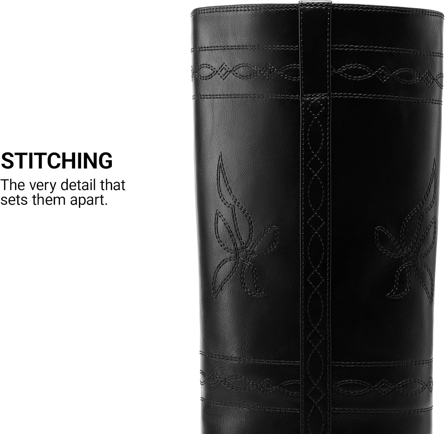 image:imageDREAM PAIRS Womens Knee High Boots Pullon Tall Shaft with Western Stitching Vintage Style Comfortable Square Toe Boots for WomenBlack