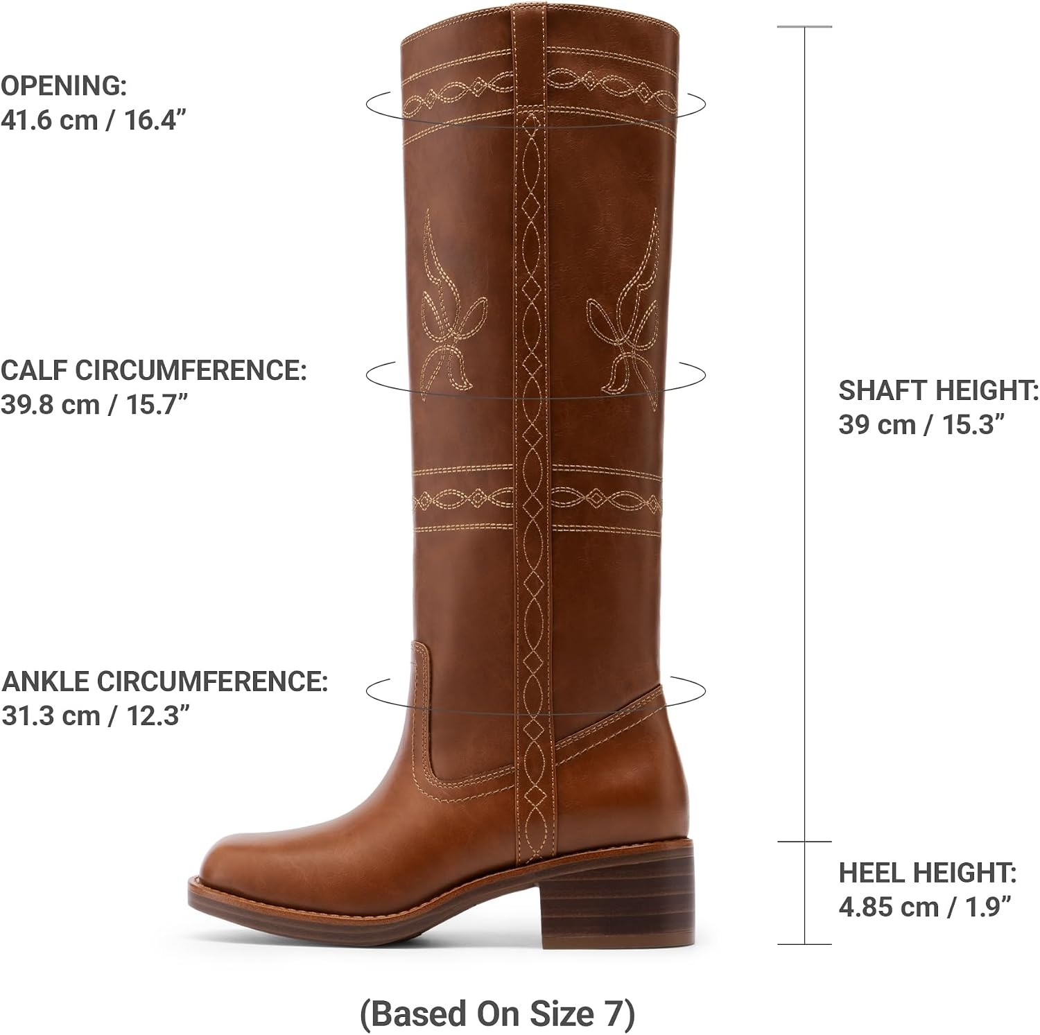 image:imageDREAM PAIRS Womens Knee High Boots Pullon Tall Shaft with Western Stitching Vintage Style Comfortable Square Toe Boots for WomenBrown