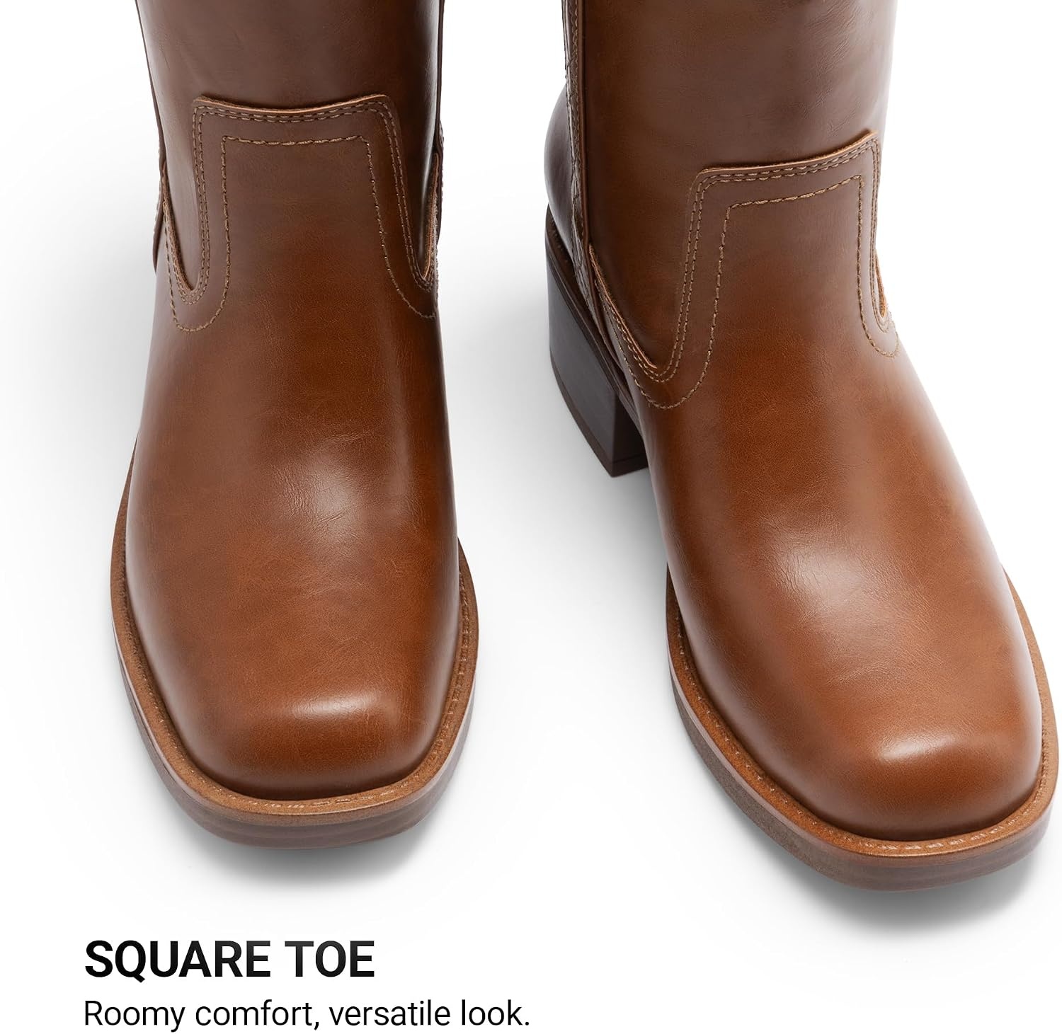 image:imageDREAM PAIRS Womens Knee High Boots Pullon Tall Shaft with Western Stitching Vintage Style Comfortable Square Toe Boots for WomenBrown
