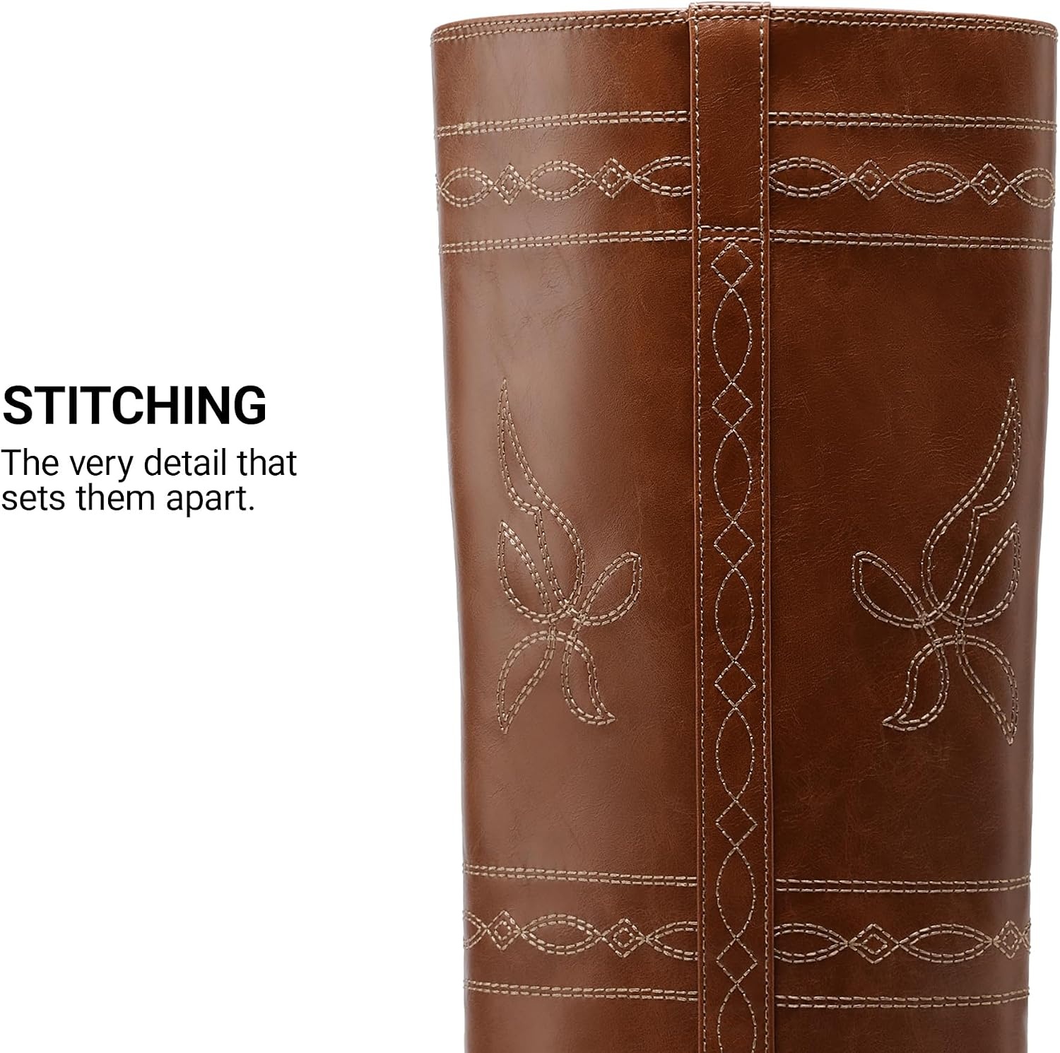 image:imageDREAM PAIRS Womens Knee High Boots Pullon Tall Shaft with Western Stitching Vintage Style Comfortable Square Toe Boots for WomenBrown