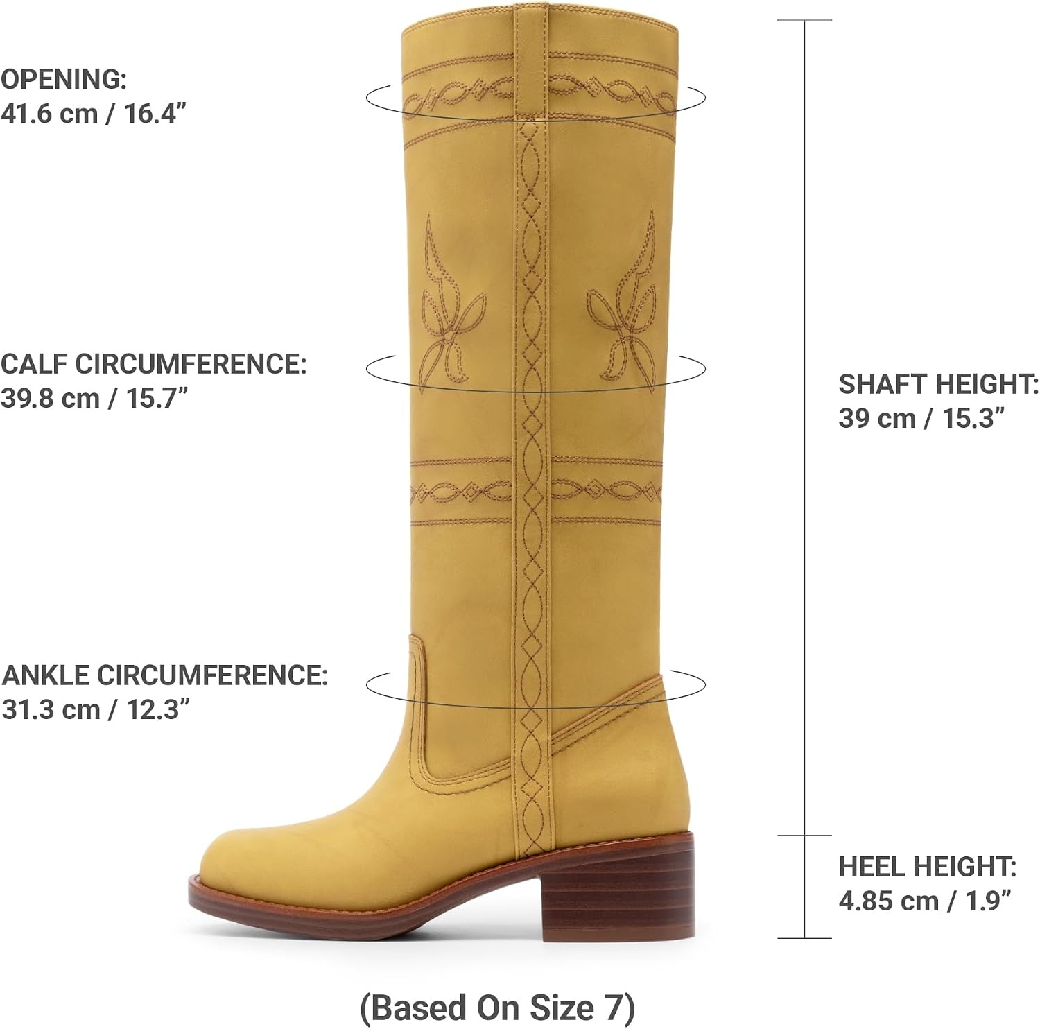 image:imageDREAM PAIRS Womens Knee High Boots Pullon Tall Shaft with Western Stitching Vintage Style Comfortable Square Toe Boots for WomenYellow