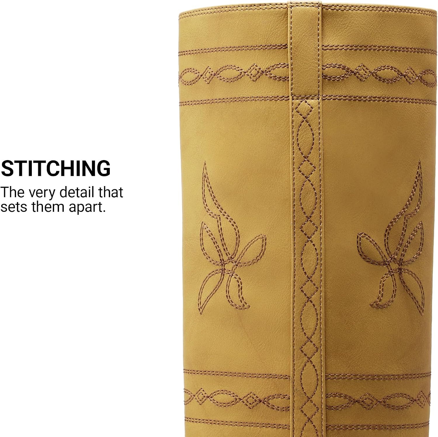 image:imageDREAM PAIRS Womens Knee High Boots Pullon Tall Shaft with Western Stitching Vintage Style Comfortable Square Toe Boots for WomenYellow