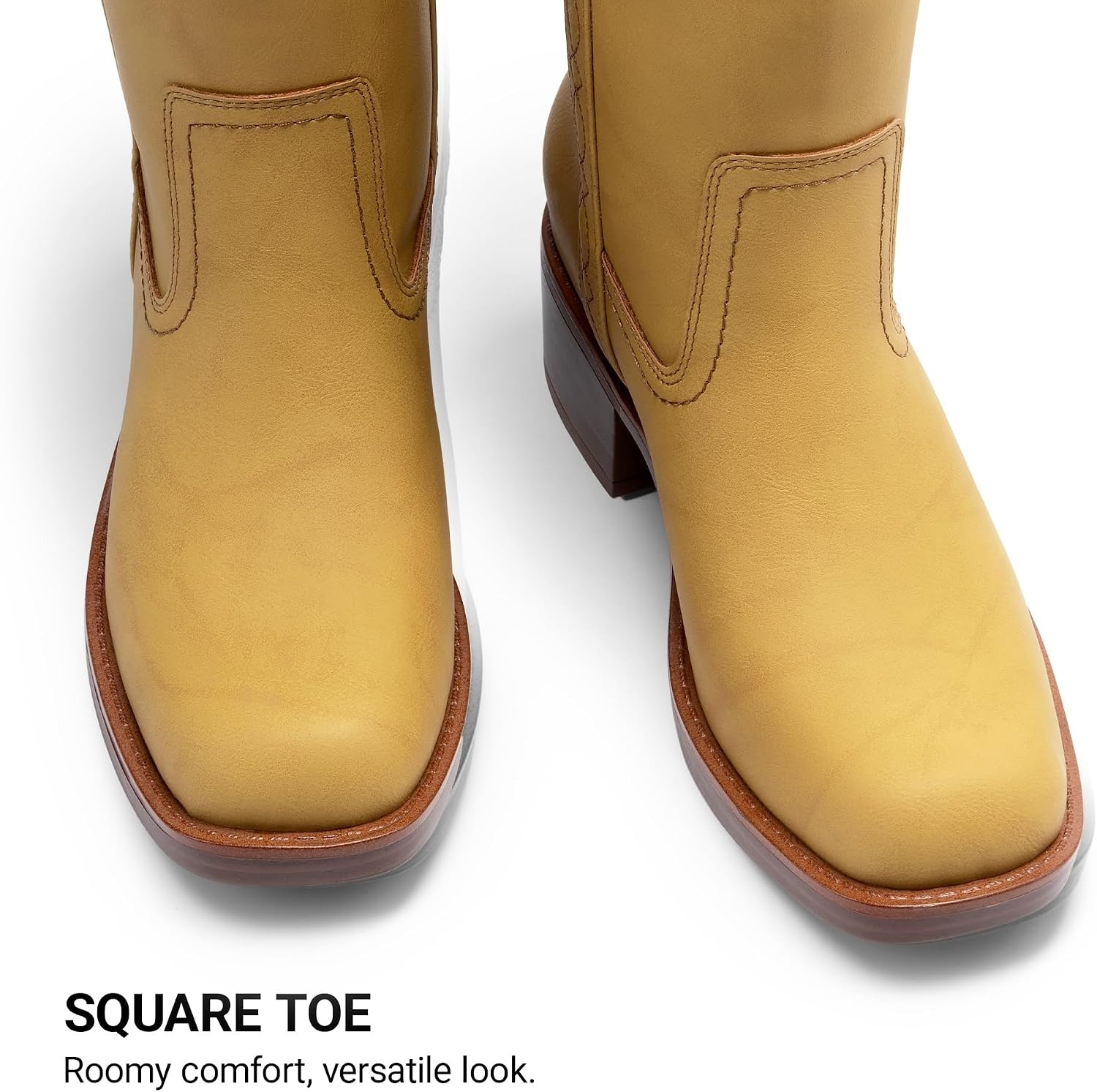 image:imageDREAM PAIRS Womens Knee High Boots Pullon Tall Shaft with Western Stitching Vintage Style Comfortable Square Toe Boots for WomenYellow