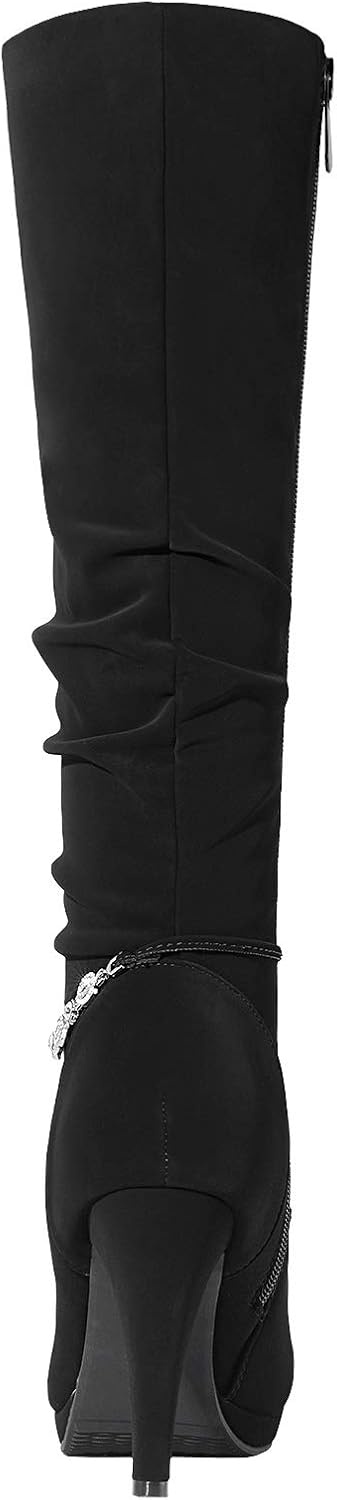 image:imageDREAM PAIRS Womens Knee High Platform Heel BootsBlackNubuck