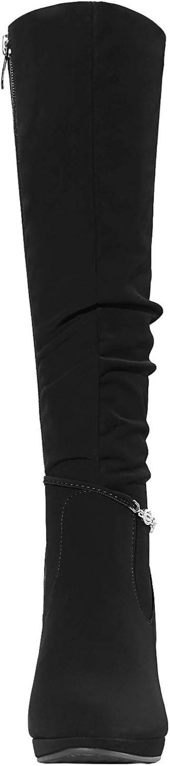 image:imageDREAM PAIRS Womens Knee High Platform Heel BootsBlackNubuck
