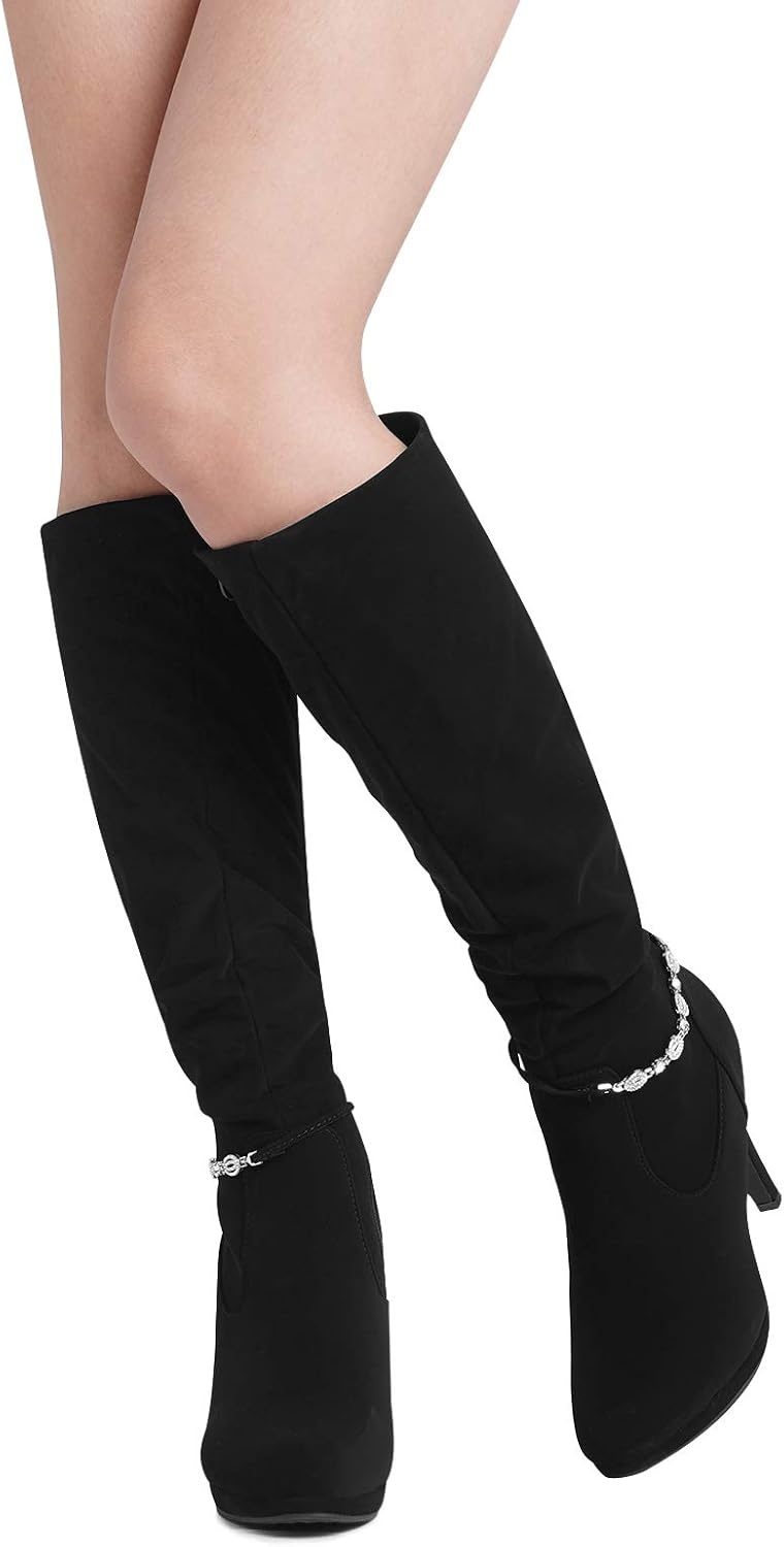 image:imageDREAM PAIRS Womens Knee High Platform Heel BootsBlackNubuck