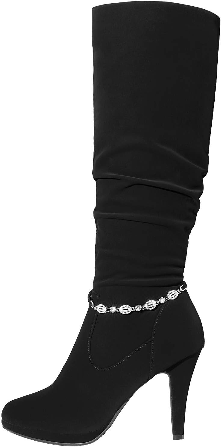 image:imageDREAM PAIRS Womens Knee High Platform Heel BootsBlackNubuck