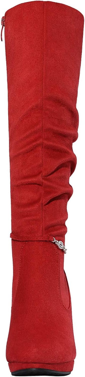 image:imageDREAM PAIRS Womens Knee High Platform Heel BootsRedm