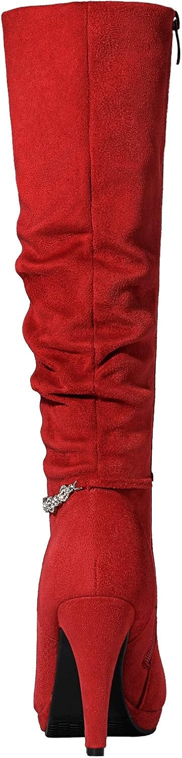 image:imageDREAM PAIRS Womens Knee High Platform Heel BootsRedm
