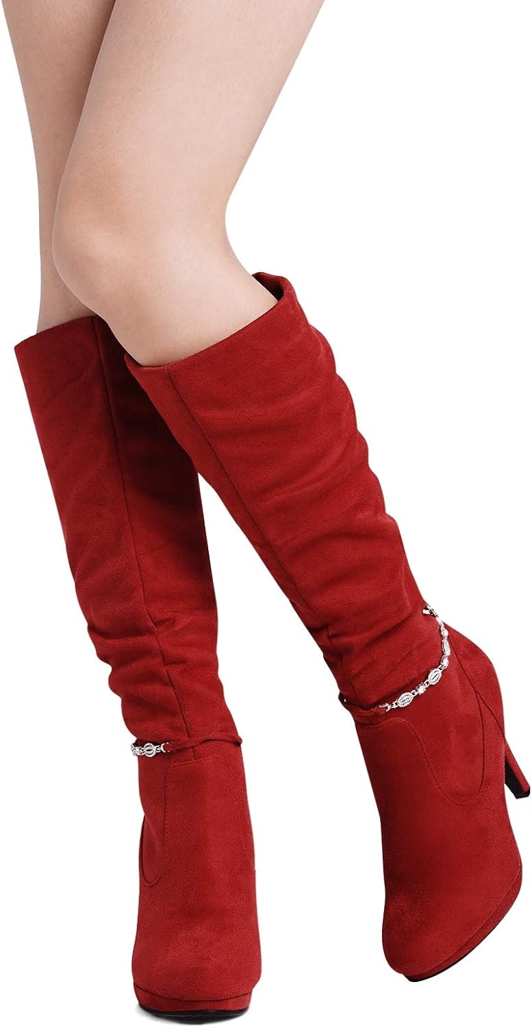 image:imageDREAM PAIRS Womens Knee High Platform Heel BootsRedm